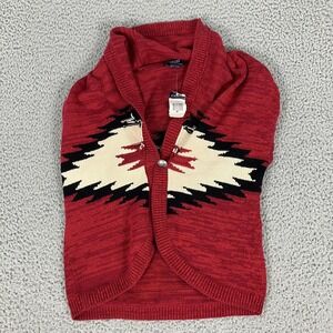 Chaps Sweater Womens Medium Red Cotton Blend Shawl Collar Aztec Knit Warm